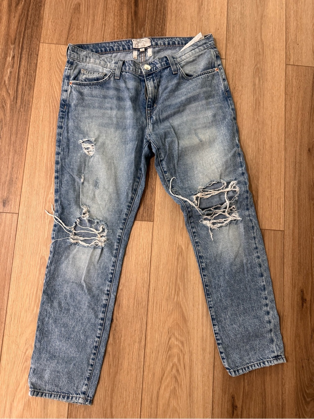Current/Elliott Light Blue Distressed Boyfriend Jeans